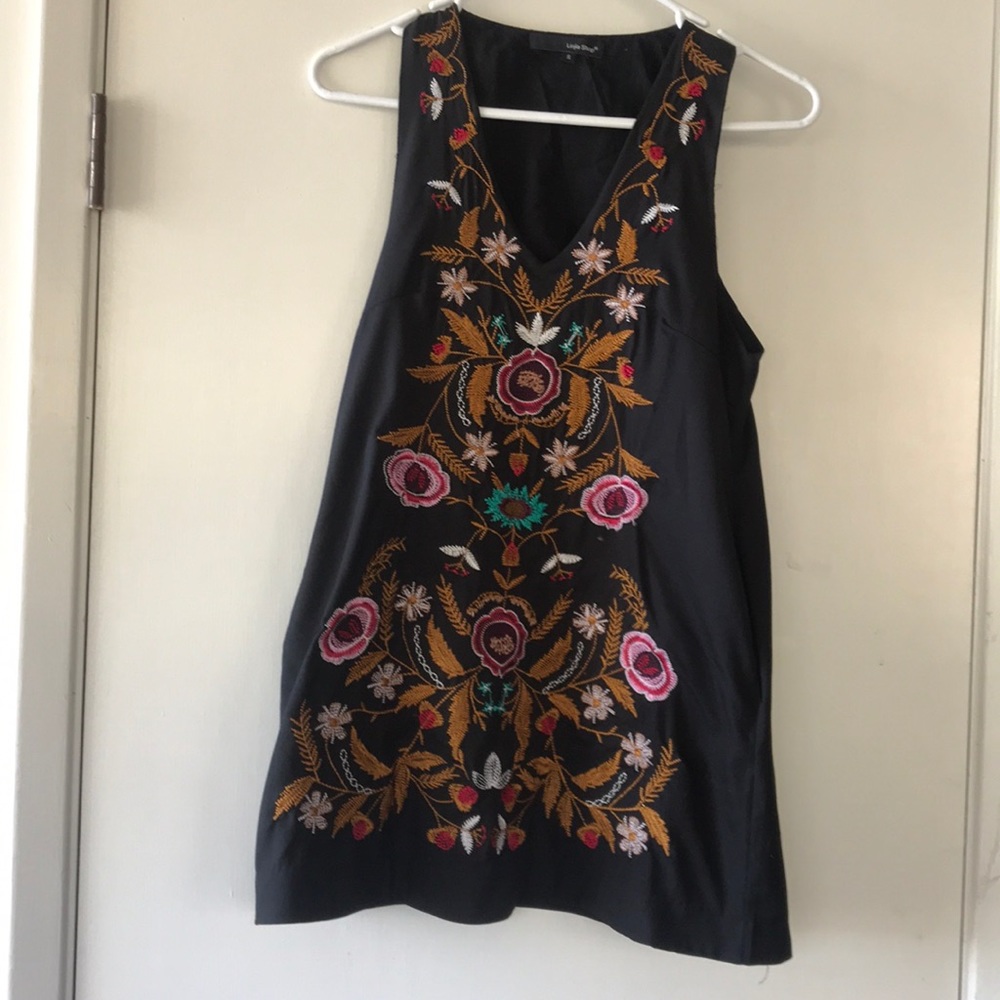 Black Floral Embroidered Mini Dress